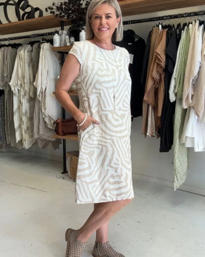 Abito Estivo Lungo Safari Chic con Stampa Zebra e Tasche Laterali