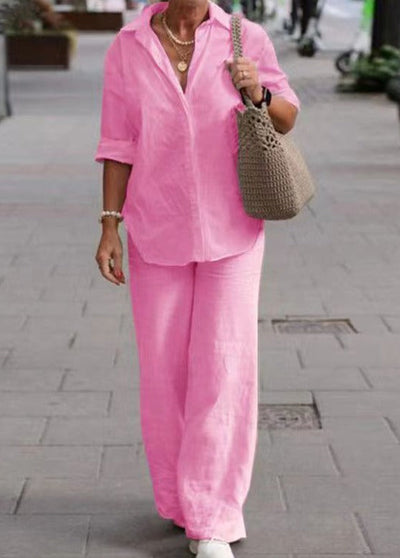 Completo Donna Livia – Set Camicia e Pantaloni in Cotone e Lino, Leggero e Confortevole