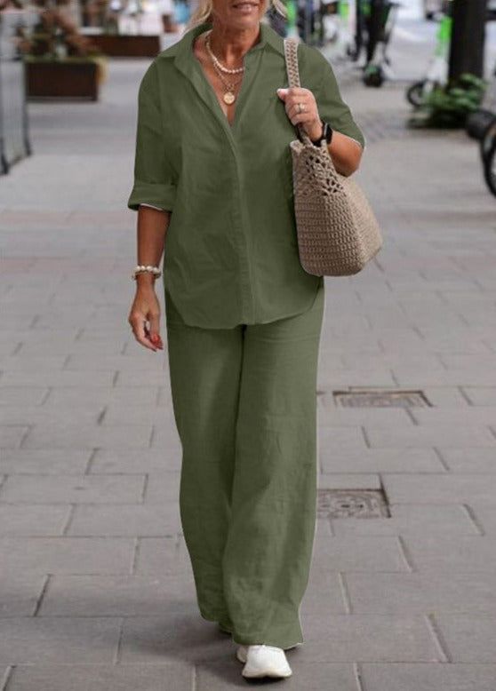Completo Donna Livia – Set Camicia e Pantaloni in Cotone e Lino, Leggero e Confortevole