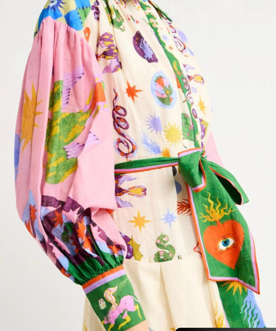 Abito Camicia Lungo con Motivo Colorato