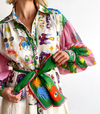 Abito Camicia Lungo con Motivo Colorato