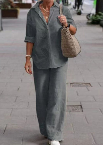 Completo Donna Livia – Set Camicia e Pantaloni in Cotone e Lino, Leggero e Confortevole