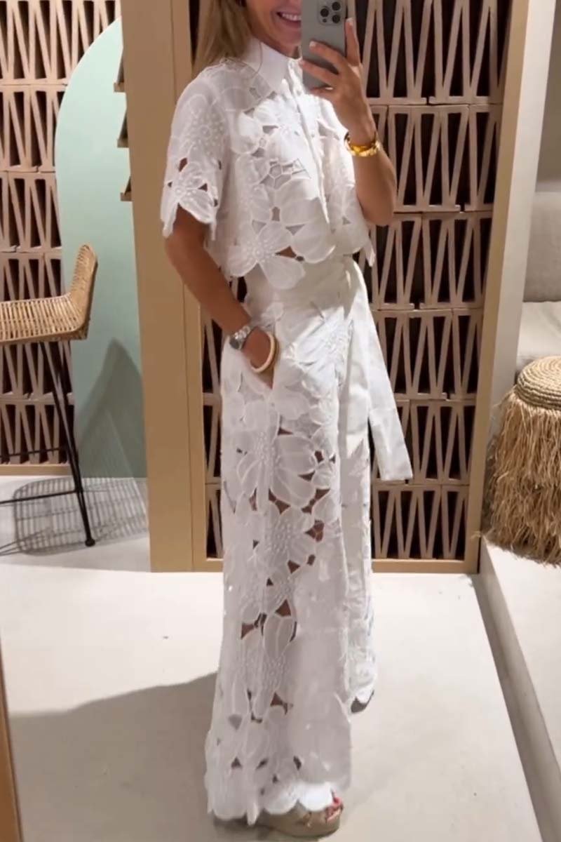 Completo in Pizzo con Camicia e Pantaloni Ampi