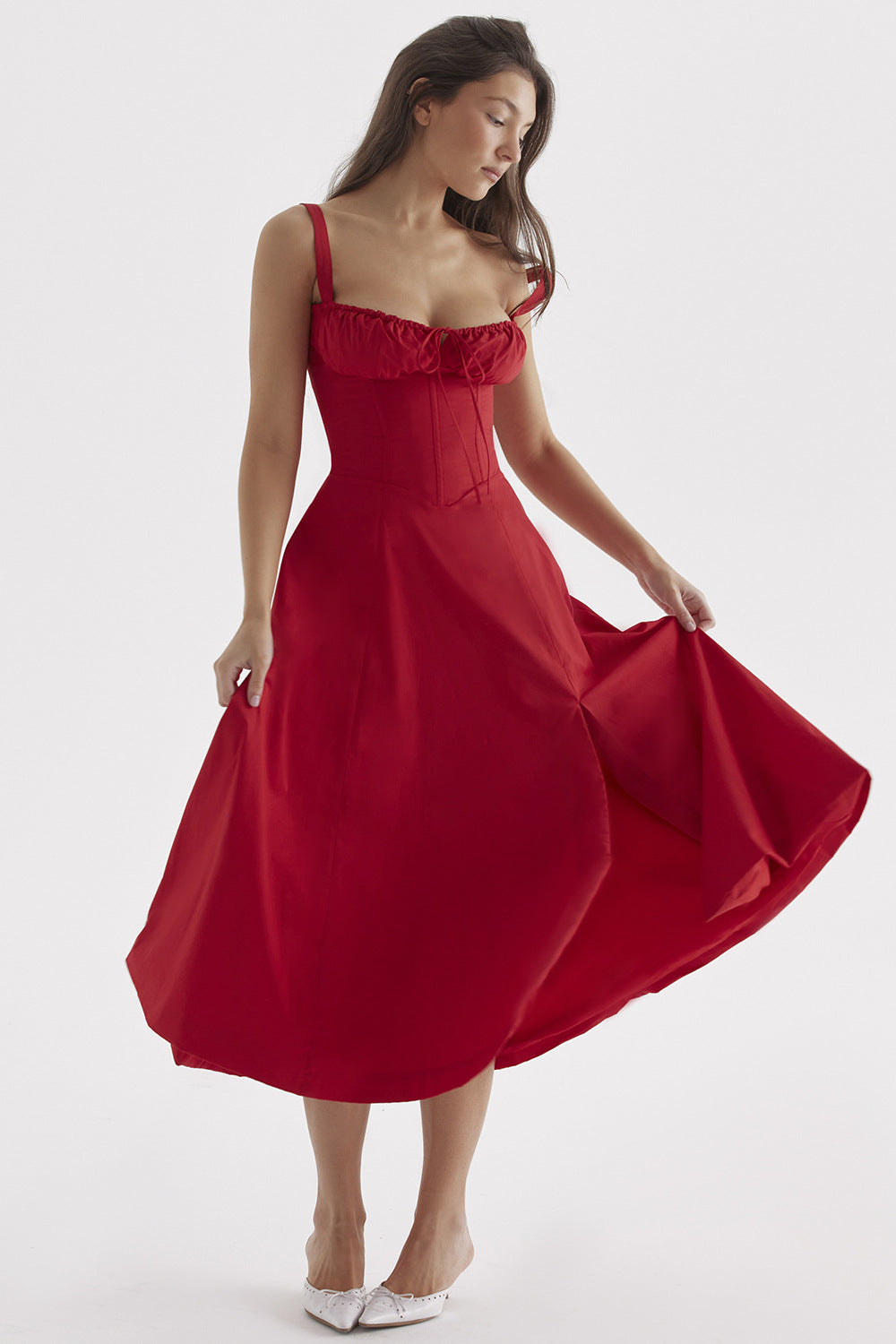 Vestito Midi Charlotte con Top a Laccio e Spacco