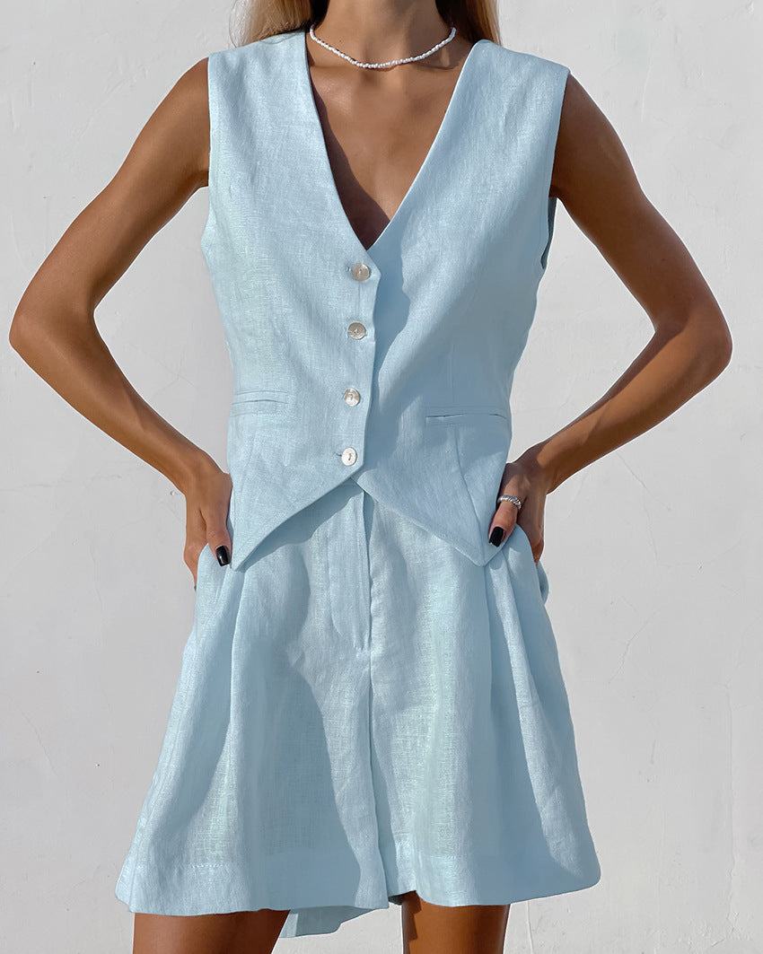 Set Completo: Gilet e Pantaloni Corti in Lino