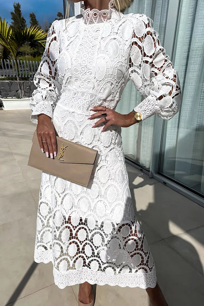 Mariana - Abito Midi in Pizzo con Maniche Voluminose