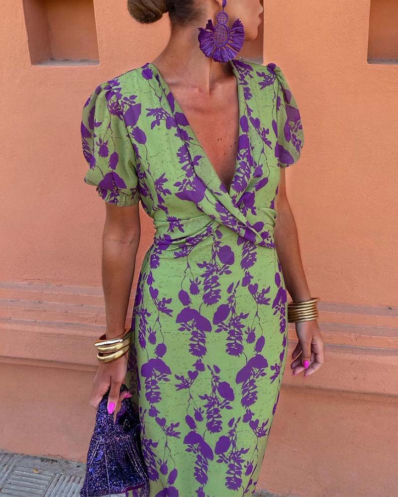 Livia - Elegante Vestito Midi con Maniche a Sbuffo