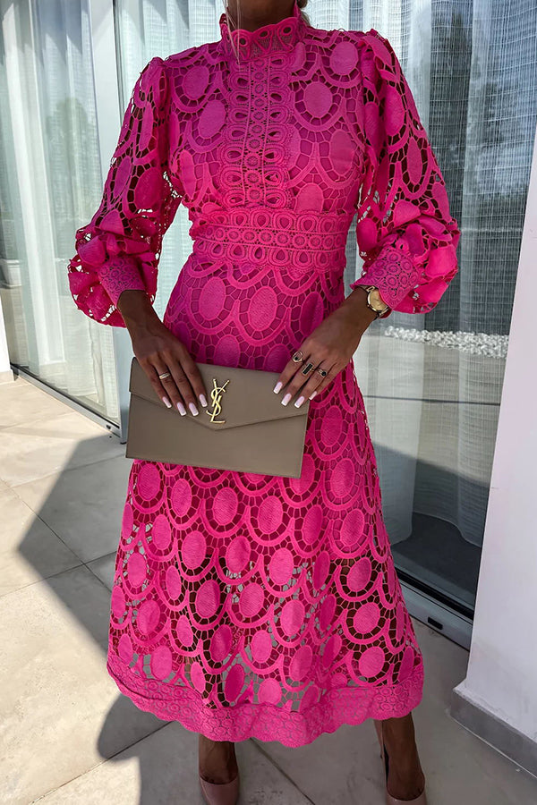 Mariana - Abito Midi in Pizzo con Maniche Voluminose