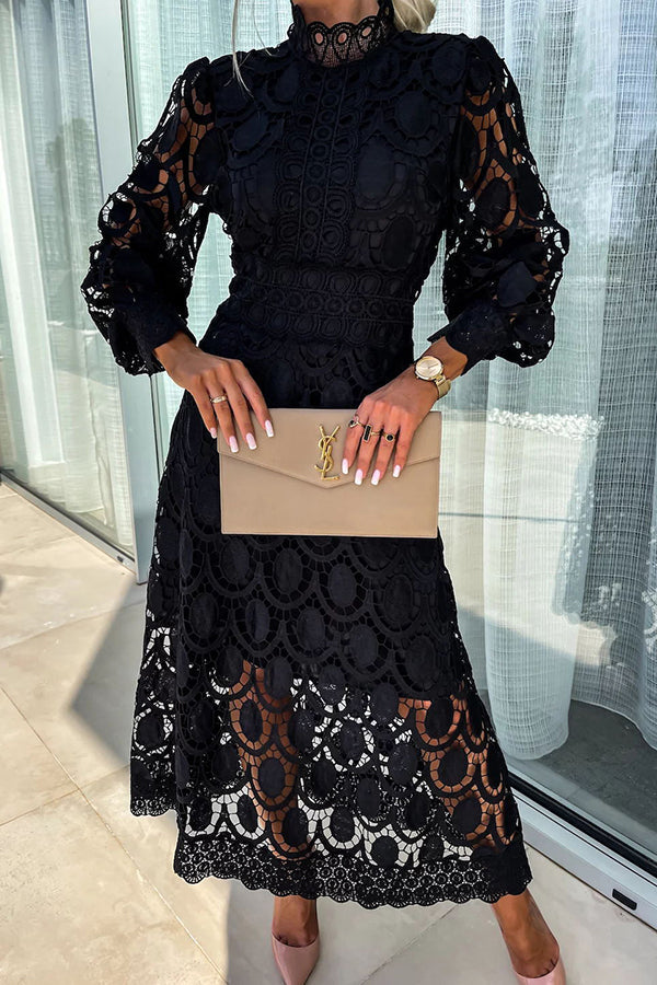 Mariana - Abito Midi in Pizzo con Maniche Voluminose