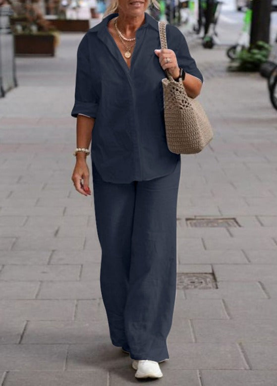 Completo Donna Livia – Set Camicia e Pantaloni in Cotone e Lino, Leggero e Confortevole