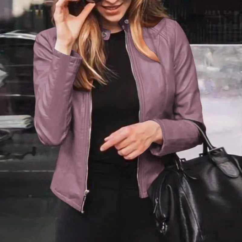 Giacca Invernale Elegante da Donna in Pelle – Slim Fit con Zip