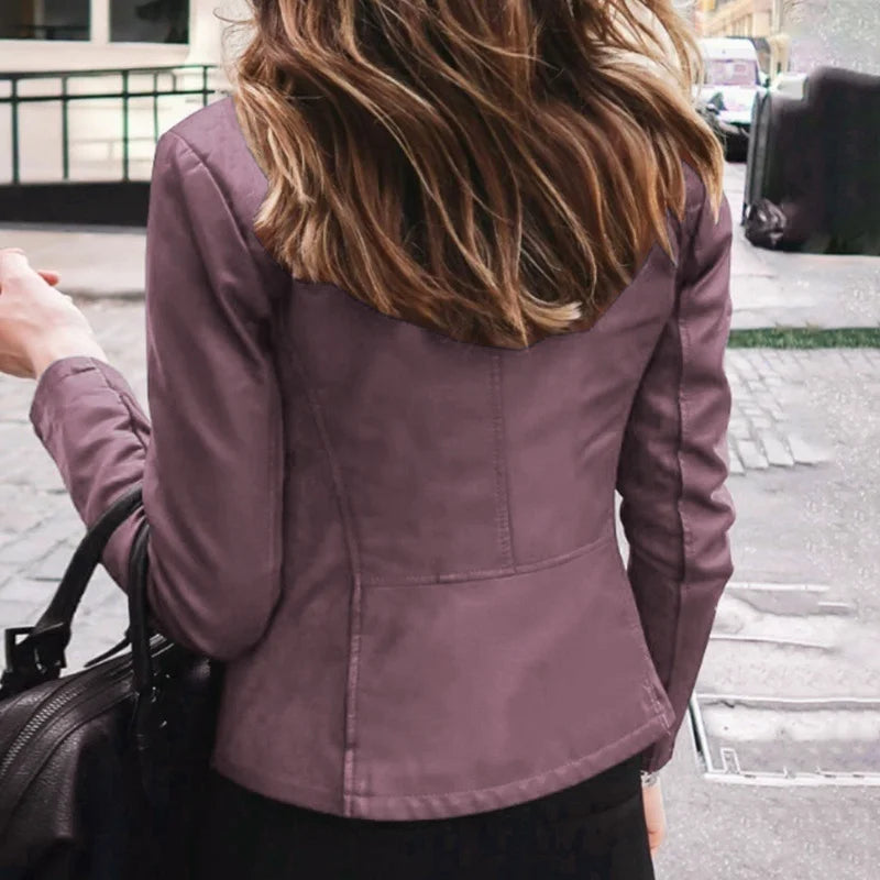 Giacca Invernale Elegante da Donna in Pelle – Slim Fit con Zip