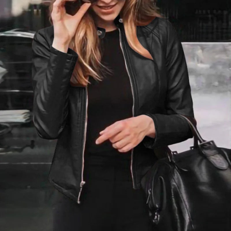 Giacca Invernale Elegante da Donna in Pelle – Slim Fit con Zip