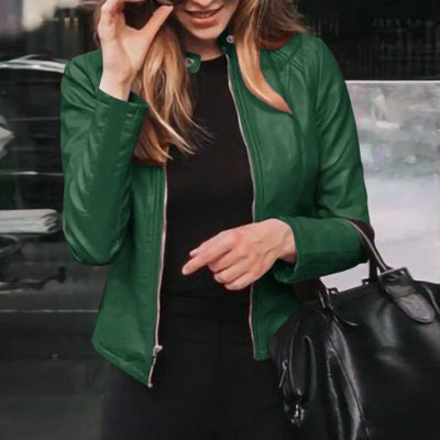 Giacca Invernale Elegante da Donna in Pelle – Slim Fit con Zip