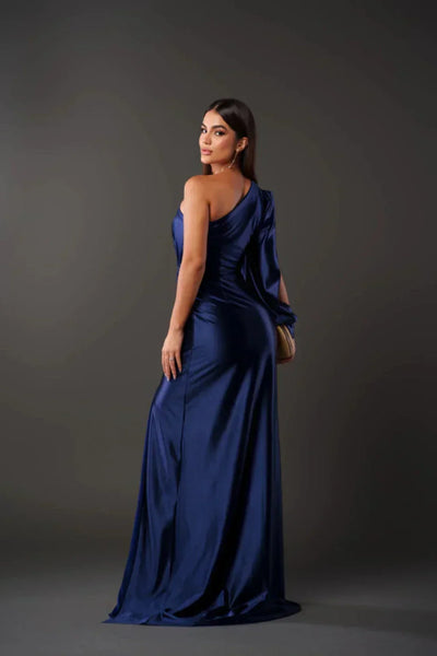 Valeria - Abito Lungo Asimmetrico in Satin con Drappeggiature