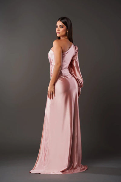 Valeria - Abito Lungo Asimmetrico in Satin con Drappeggiature