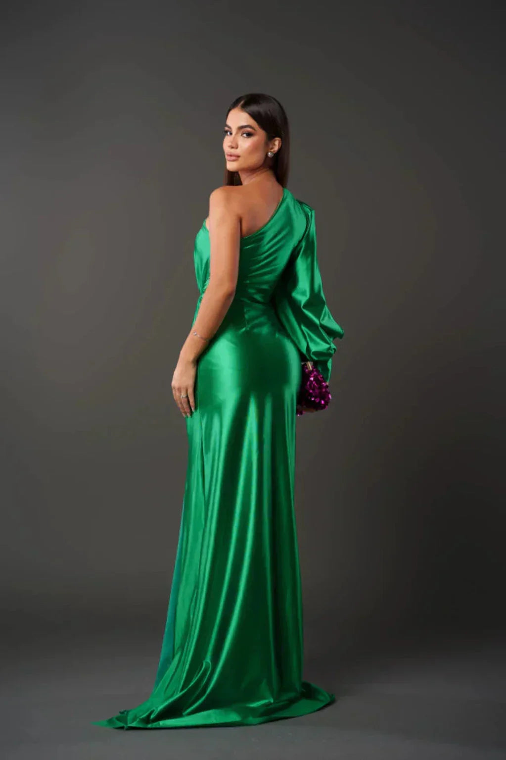 Valeria - Abito Lungo Asimmetrico in Satin con Drappeggiature