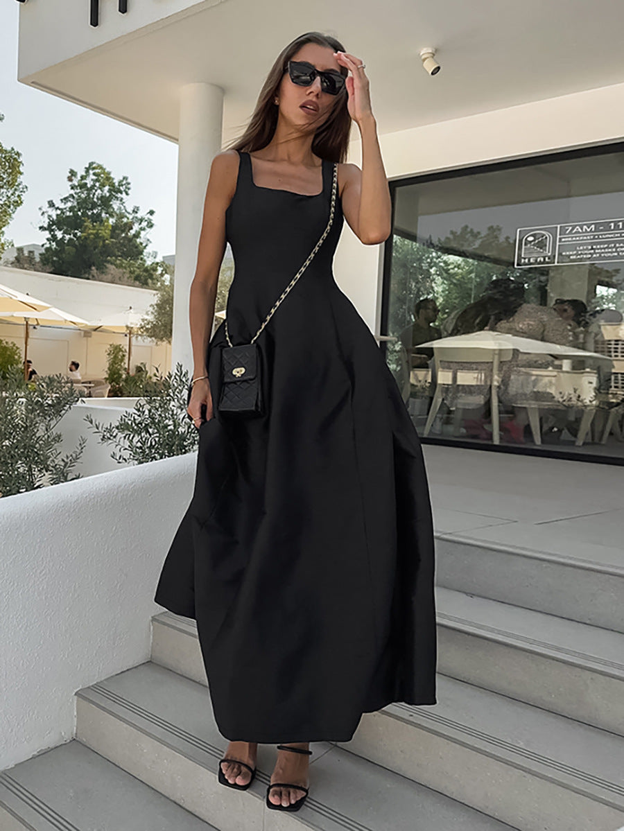 Vestido Midi Sofisticado con Escote Cuadrado