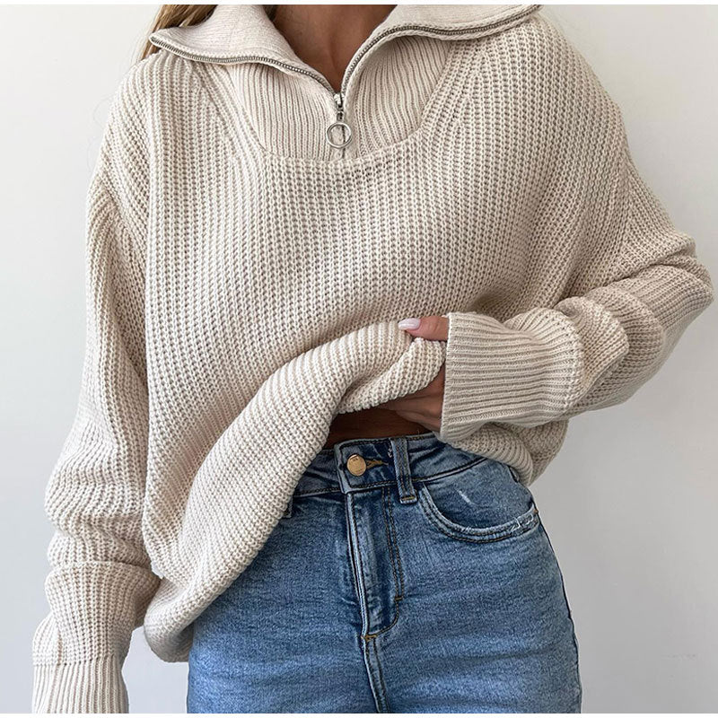 Ellie - Maglione Oversize Donna con Collo Alto e Zip