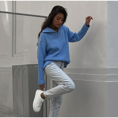 Ellie - Maglione Oversize Donna con Collo Alto e Zip