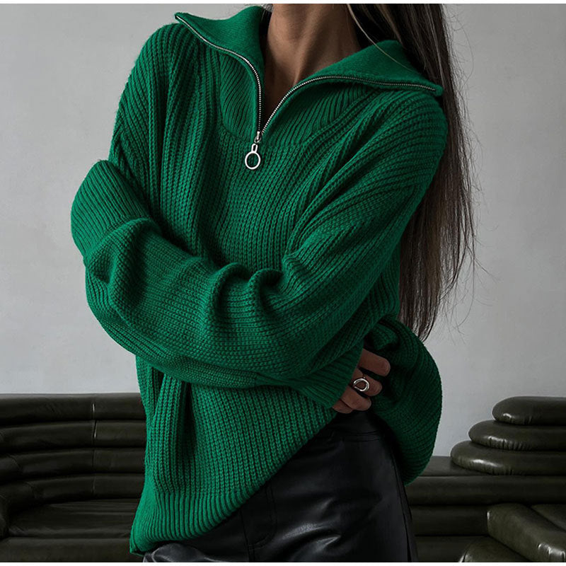 Ellie - Maglione Oversize Donna con Collo Alto e Zip