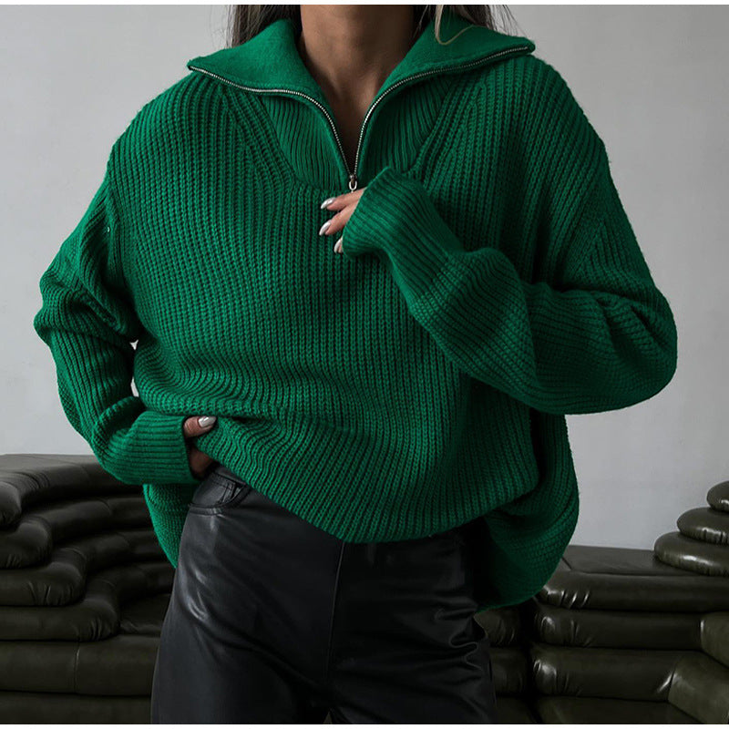 Ellie - Maglione Oversize Donna con Collo Alto e Zip