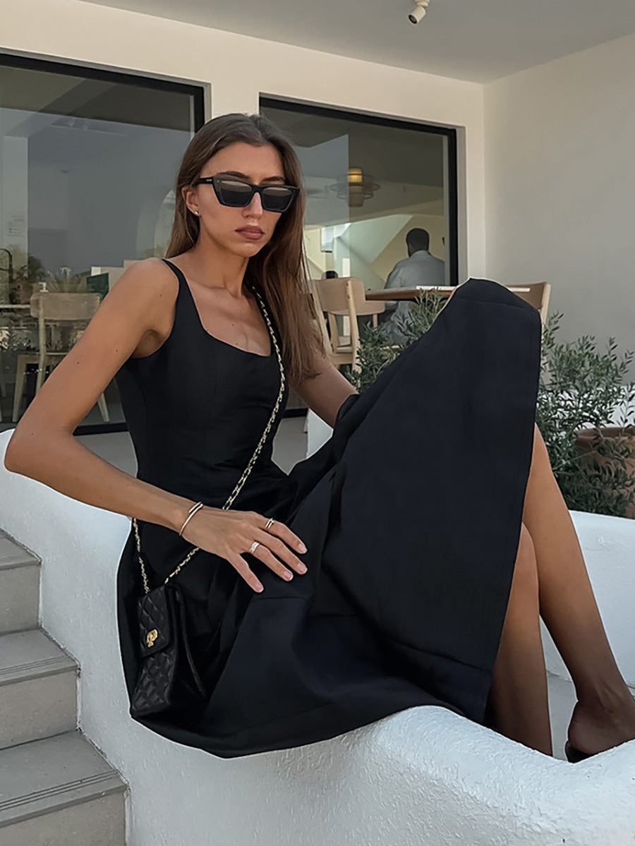 Vestido Midi Sofisticado con Escote Cuadrado