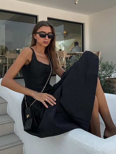 Vestido Midi Sofisticado con Escote Cuadrado