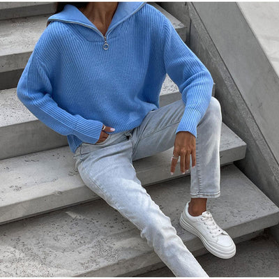 Ellie - Maglione Oversize Donna con Collo Alto e Zip
