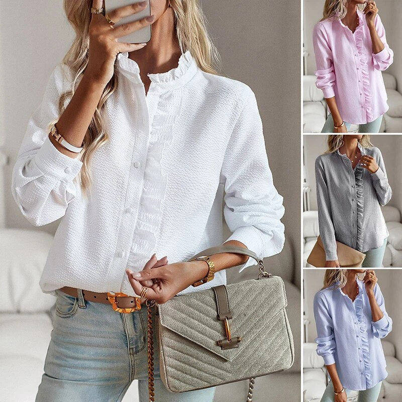 Camicia Joanne a Righe con Dettagli a Volant