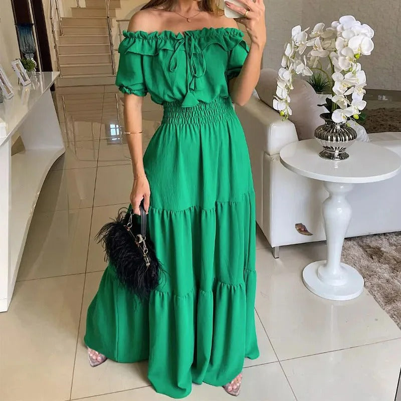 Chloe Elegante Vestito Lungo con Spalle Scoperte