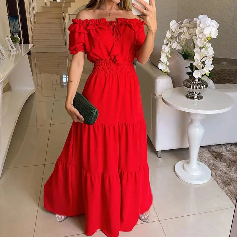 Chloe Elegante Vestito Lungo con Spalle Scoperte