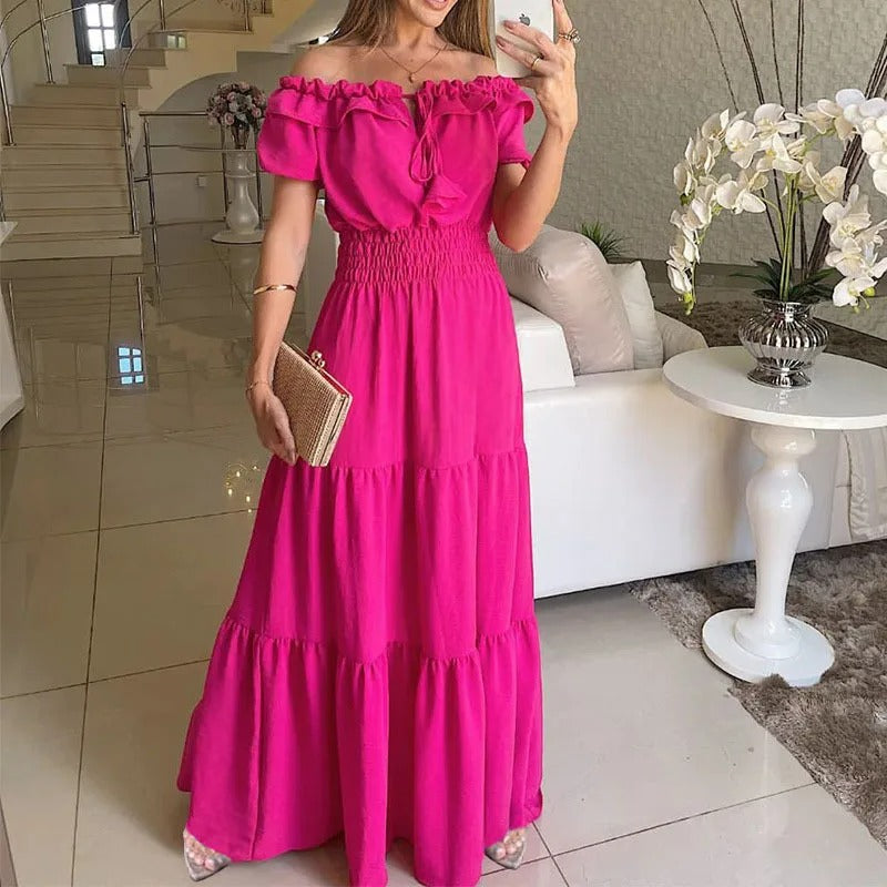 Chloe Elegante Vestito Lungo con Spalle Scoperte