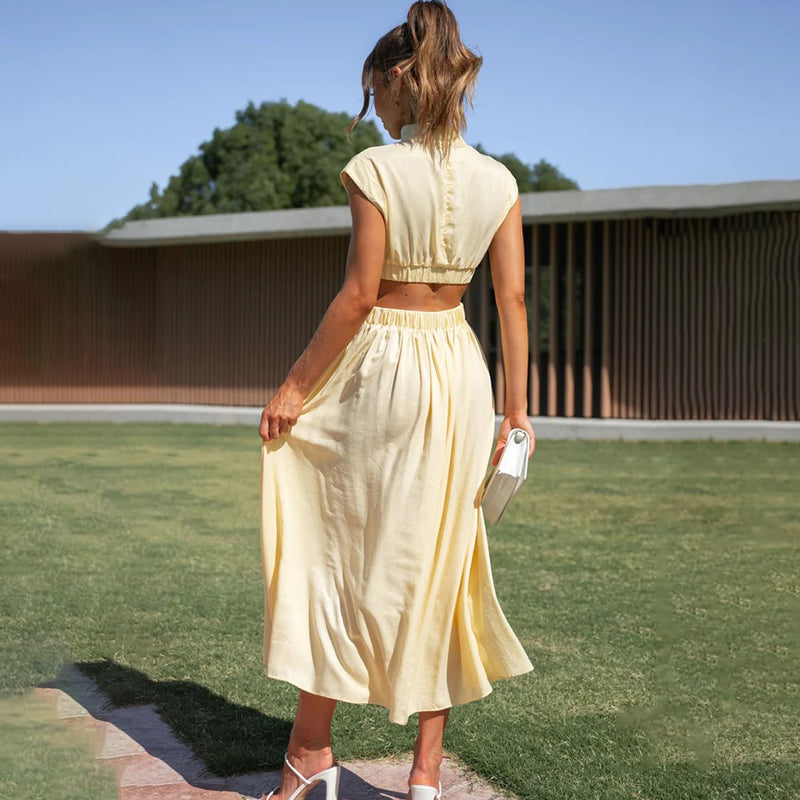 Selina - Abito Lungo Plissettato con Scollo Halter