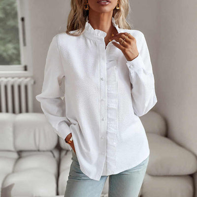 Camicia Joanne a Righe con Dettagli a Volant