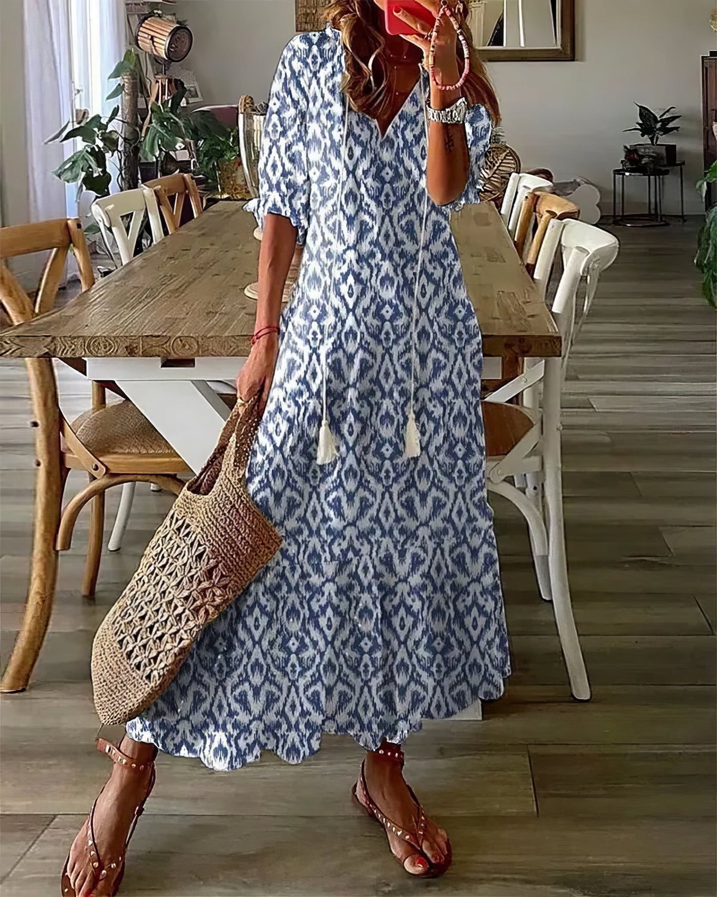Abito Estivo Lungo con Stampa Boho