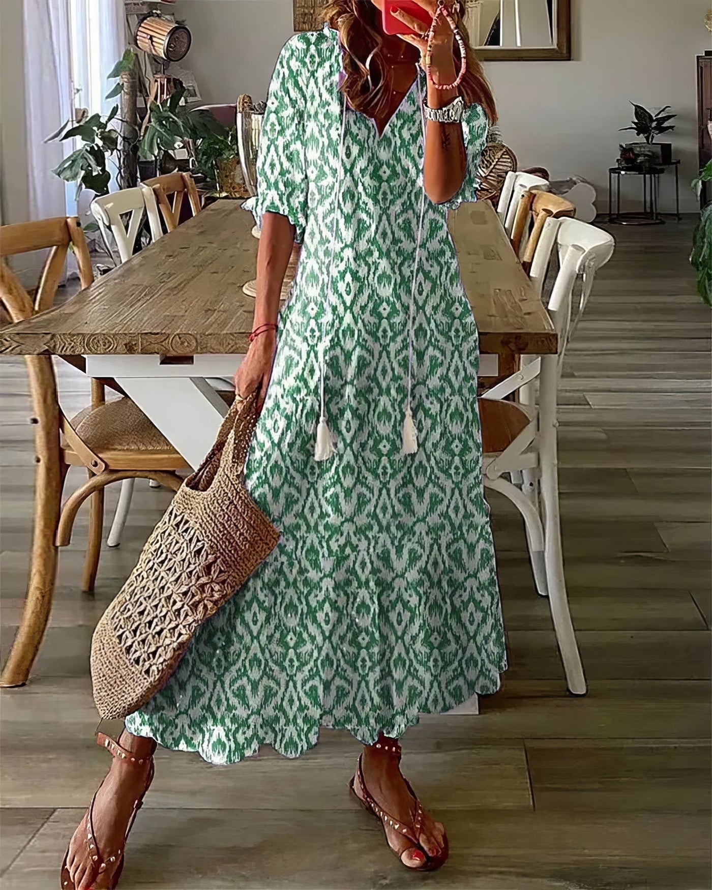 Abito Estivo Lungo con Stampa Boho